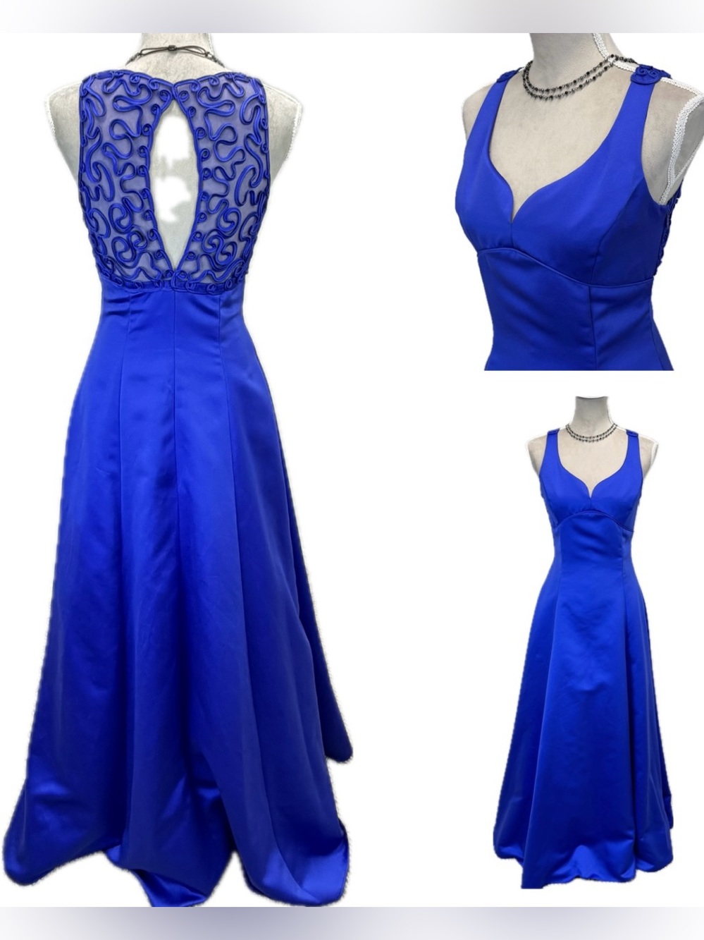 Vintage Scott McClintock Prom Dress 8 Maxi Gown Royal Blue Satin Glam Goth Fairy